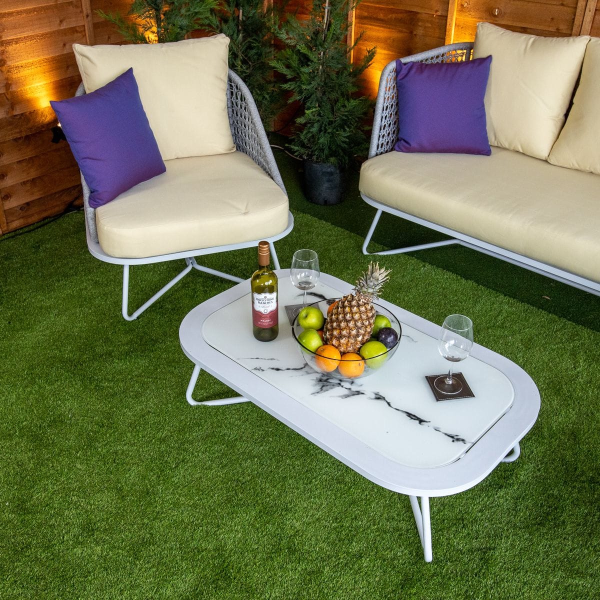 Oasis Silver 4 Seat 4 Piece Sofa Set With Coffee Table Cream Cushions